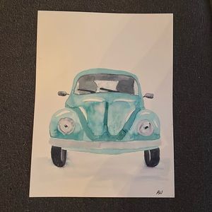 Original vw bug watercolor painting 9x12